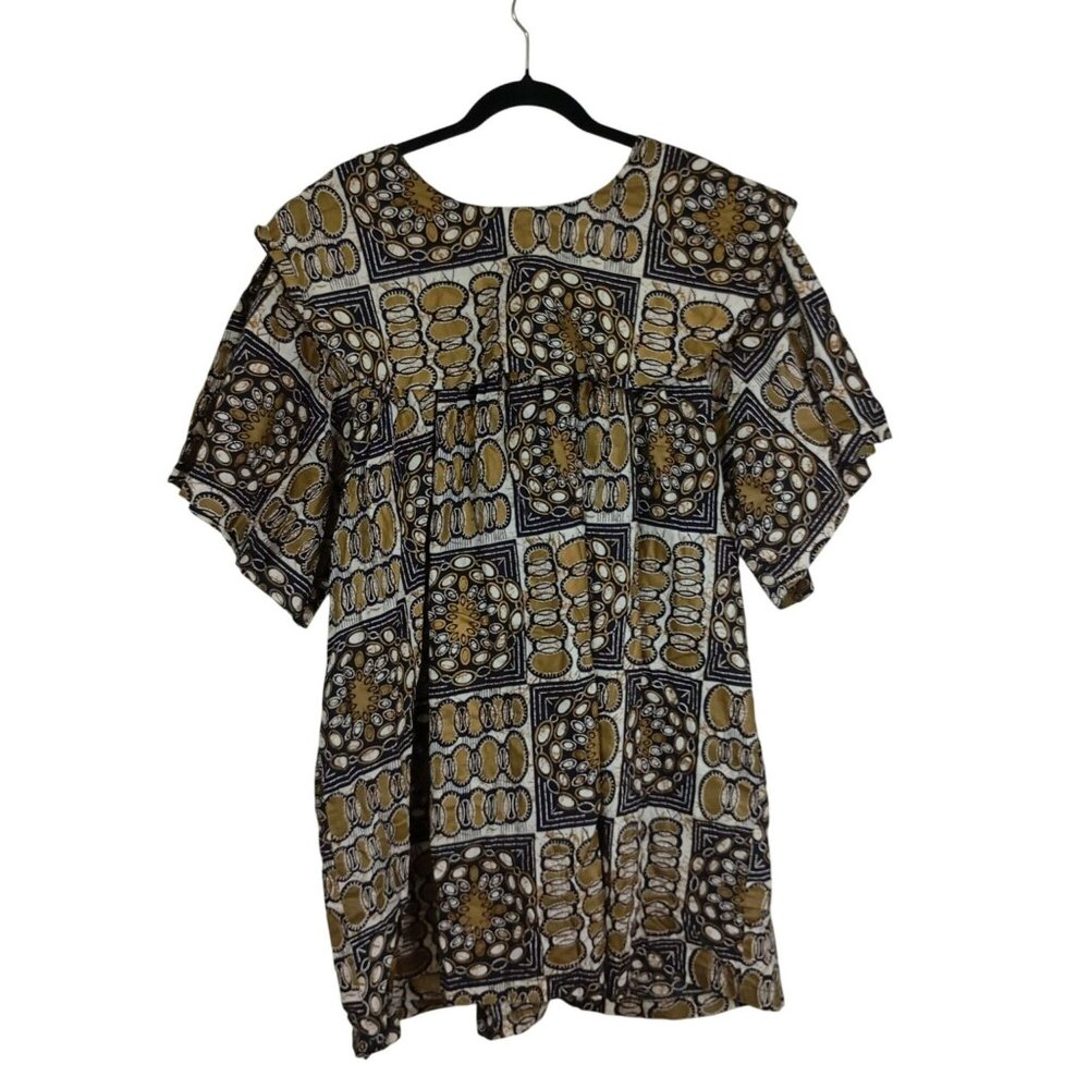 The African Village Multicolor Button-Front Short Sleeve Tunic Dress 100% Cotton - Picture 9 of 12